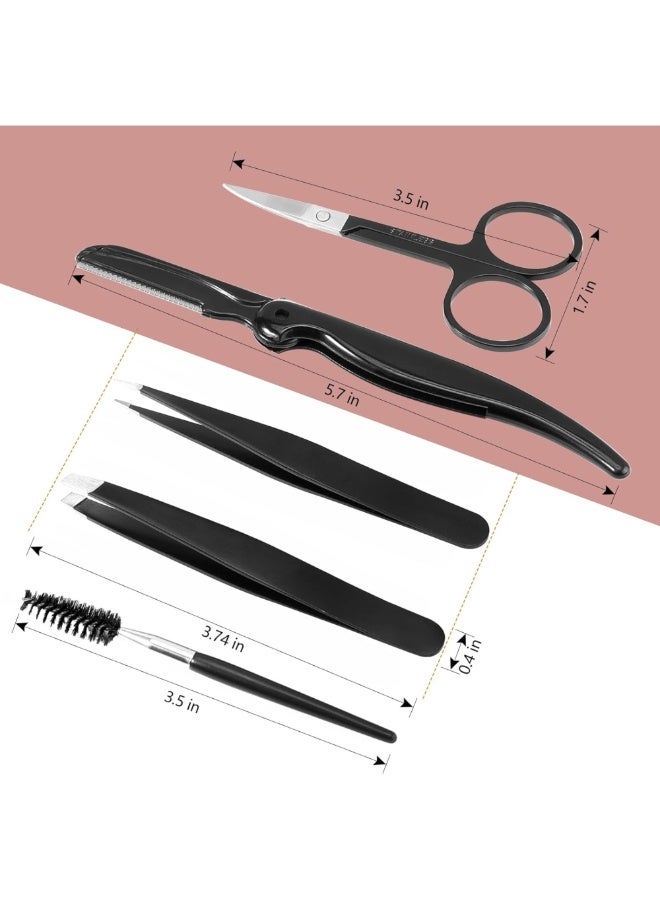 مجموعة ملاقط الحواجب، 5 قطع، مجموعة إزالة شعر دقيقة من الفولاذ المقاوم للصدأ لإزالة شعر الوجه، والشعر النامي للداخل، والشظايا، باللون الأسود - Image 5